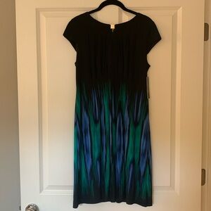 NWT Tahari Arthur S. Levine Petite Dress. Black with Green/blue/gold accent.